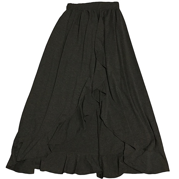 thyme and honey Dresses & Skirts - THYME AND HONEY sz Small Skirt Maxi Length Ruffle Trim Dark Gray